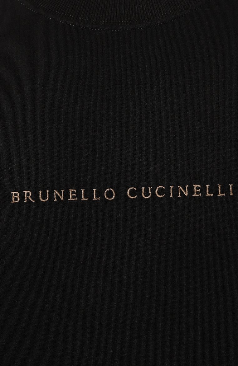 Мужской хлопковый свитшот BRUNELLO CUCINELLI черного цвета, арт. M0T353434 | Фото 5 (Материал сплава: Проставлено; Драгоценные камни: Проставлено; Длина (для топов): Стандартные; Рукава: Длинные; Материал внешний: Хлопок; Принт: С принтом; Мужское Кросс-КТ: свитшот-одежда; Стили: Спорт-шик)