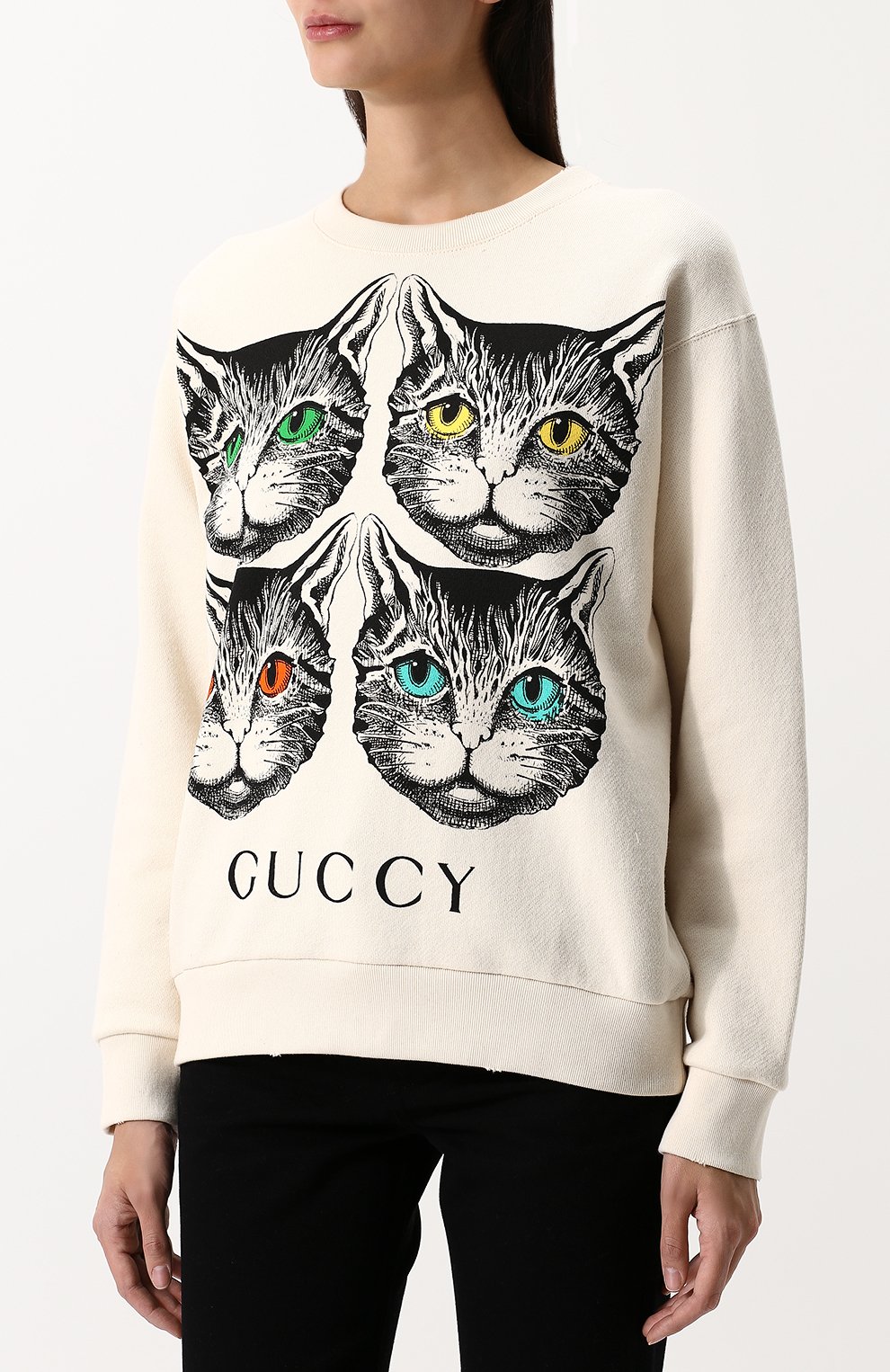 Хлопковый пуловер с круглым вырезом и принтом GUCCI, арт. 469250/X3L92, фото 3