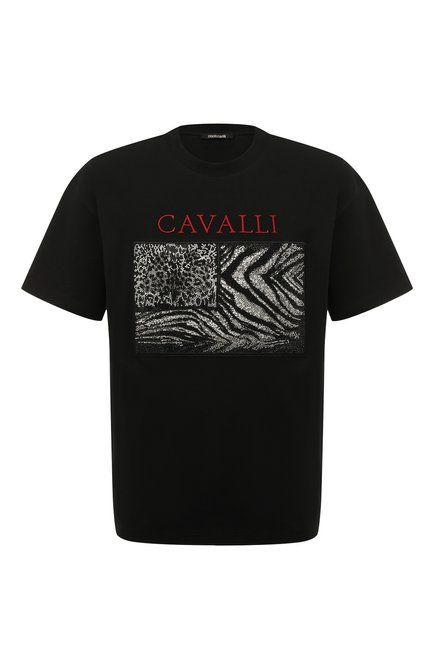 Мужская хлопковая футболка ROBERTO CAVALLI черного цвета, арт. PRT61B/JD060 | Фото 1 (Длина (для топов): Стандартные; Материал внешний: Хлопок; Рукава: Короткие; Принт: С принтом; Стили: Кэжуэл)