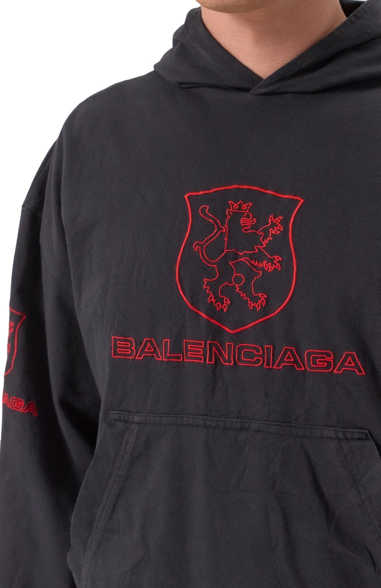 Мужской хлопковое худи BALENCIAGA черного цвета, арт. 807999/TRVR9 | Фото 5 (Материал внешний: Хлопок; Рукава: Длинные; Длина (для топов): Стандартные; Принт: С принтом; Мужское Кросс-КТ: Худи-одежда; Стили: Кэжуэл)
