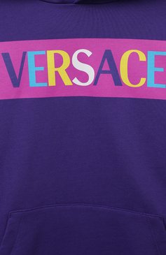 Детский хлопковое худи VERSACE фиолетового цвета, арт. 1007359/1A08373/4A-6A | Фото 3 (Рукава: Длинные; Материал сплава: Проставлено; Материал внешний: Хлопок; Драгоценные камни: Проставлено)