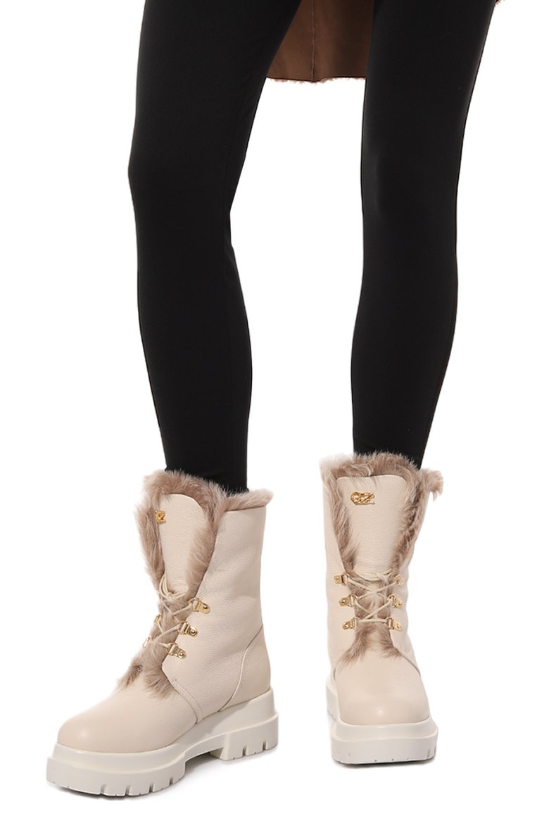 Женские кожаные ботинки GIUSEPPE ZANOTTI DESIGN кремового цвета, арт. I270022 | Фото 3 (Подошва: Платформа; Каблук высота: Низкий; Материал утеплителя: Натуральный мех; Женское Кросс-КТ: Зимние ботинки; Материал внешний: Натуральная кожа)