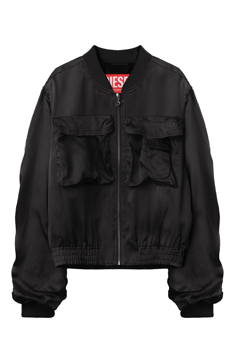 Детская бомбер из вискозы DIESEL черного цвета, арт. J02205/KXBMX | Фото 1 (Рукава: Длинные; Материал сплава: Проставлено; Материал внешний: Вискоза; Материал подклада: Синтетический материал; Драгоценные камни: Проставлено; Кросс-КТ: бомбер, Демисезон; Ростовка одежда: 6 лет | 116 см, 8 лет | 128 см, 13 - 15 лет | 158 см, 16 лет | 164 см, 10 - 11 лет | 140 - 146см)