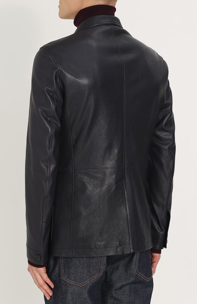 Однобортный кожаный пиджак TOM FORD темно-синего цвета по цене 599500 руб., арт. BN472/TFL650, фото 4 Однобортный кожаный пиджак TOM FORD, арт. BN472/TFL650, фото 4