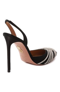 Женские текстильные туфли gatsby 105 AQUAZZURA черного цвета, арт. GASHIGL0/SAT | Фото 5 (Каблук высота: Высокий; Драгоценные камни: Проставлено; Подошва: Плоская; Материал внутренний: Натуральная кожа; Материал сплава: Проставлено; Материал внешний: Текстиль; Женское Кросс-КТ: Слингбэки; Каблук тип: Шпилька)