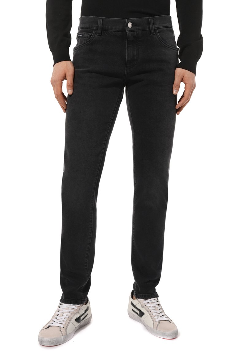 Мужские джинсы skinny DOLCE & GABBANA темно-серого цвета, арт. GY07LD/G8IP2 | Фото 3 (Материал внешний: Хлопок, Деним; Длина (брюки, джинсы): Стандартные; Кросс-КТ: Деним; Детали: Потертости; Силуэт М (брюки): Прямые; Нос: Не проставлено; Стили: Классический; Автоматизация состава: Проставлено; Автоматизация ТО: Проставлено)