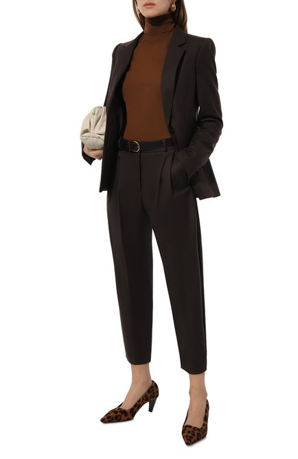 Женские шерстяные брюки STELLA MCCARTNEY темно-коричневого цвета, арт. 591964/3CU703 | Фото 2 (Материал сплава: Проставлено; Драгоценные камни: Проставлено; Материал внешний: Шерсть; Длина (брюки, джинсы): Стандартные)