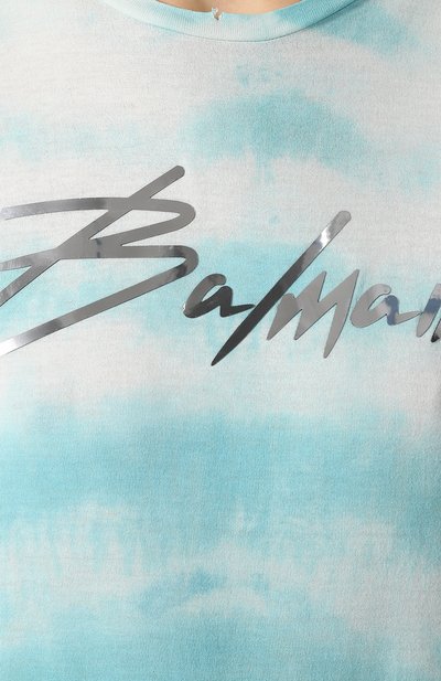 Хлопковая футболка BALMAIN бирюзового цвета по цене 82800 руб., арт. RF11008/I029, фото 5 Хлопковая футболка BALMAIN, арт. RF11008/I029, фото 5