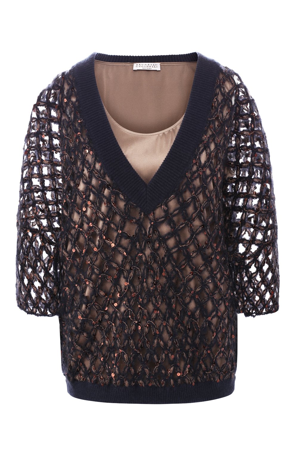 Вязаный пуловер с укороченным рукавом BRUNELLO CUCINELLI, арт. M1QR02002, фото 1