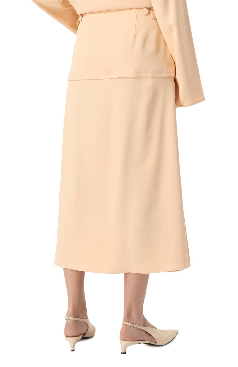 Женская юбка JIL SANDER бежевого цвета, арт. J02MA0254-J65285 | Фото 4 (Длина Ж (юбки, платья, шорты): Миди; Материал внешний: Вискоза, Синтетический материал; Кросс-КТ: костюм; Стили: Кэжуэл)