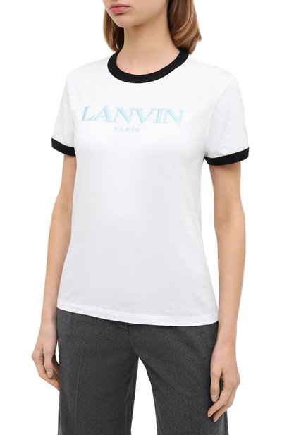 Хлопковая футболка LANVIN белого цвета по цене 24000 руб., арт. RW-T0688J-JR40-H20, фото 3 Хлопковая футболка LANVIN, арт. RW-T0688J-JR40-H20, фото 3