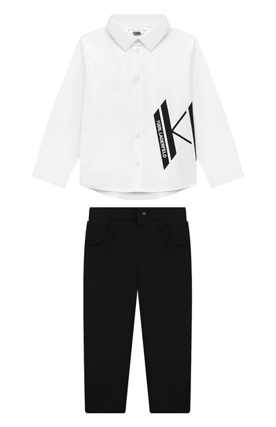 Комплект из рубашки и брюк KARL LAGERFELD KIDS черно-белого цвета по цене 10800 руб., арт. Z30294, фото 1 Комплект из рубашки и брюк KARL LAGERFELD KIDS, арт. Z30294, фото 1