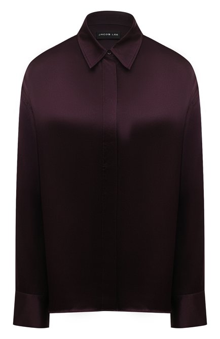 Женская шелковая блузка JACOB LEE темно-фиолетового цвета, арт. WSS0212AW24BR | Фото 1 (Материал сплава: Проставлено; Длина (для топов): Удлиненные; Материал внешний: Шелк; Драгоценные камни: Проставлено; Рукава: Длинные)
