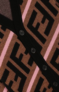 Детский шерстяной кардиган FENDI коричневого цвета, арт. JFG050/A8L7/10A-12+ | Фото 3 (Материал внешний: Шерсть; Рукава: Длинные; Девочки Кросс-КТ: Кардиган-одежда; Статус проверки: Проверена категория; Драгоценные камни: Проставлено; Материал сплава: Проставлено; Ростовка одежда: 10 - 11 лет | 140 - 146см, 12 лет | 152 см)