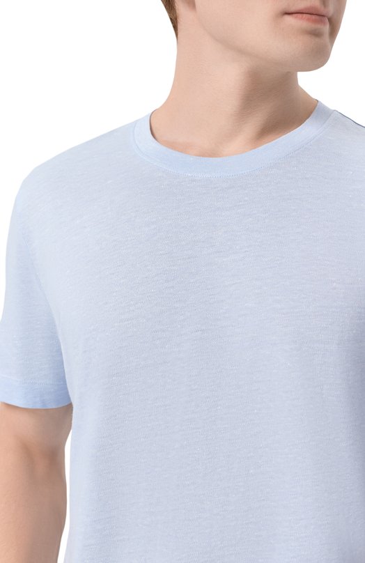 Футболка изо льна и хлопка BOSS 50559163 Голубой  50559163 Фото 5