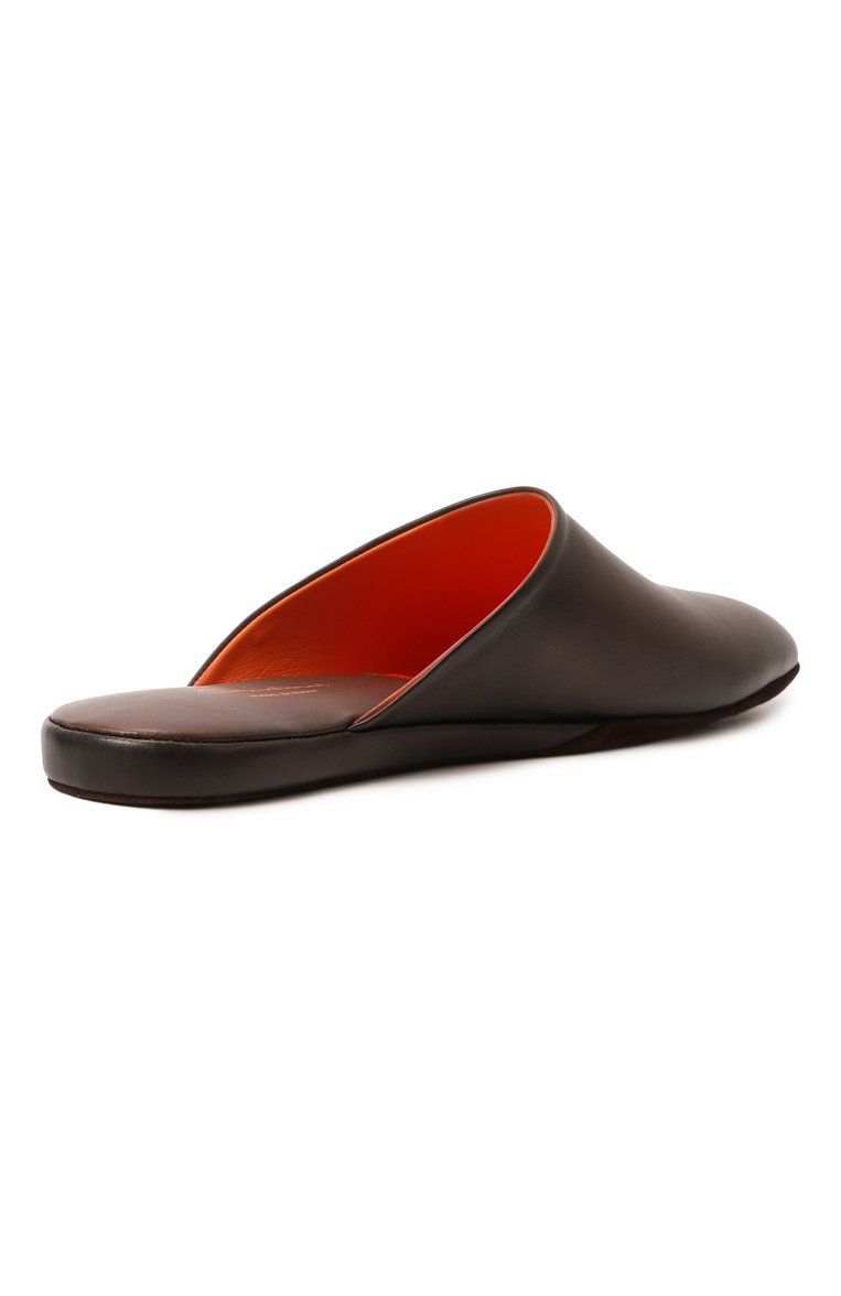 Мужские кожаные домашние туфли SANTONI темно-коричневого цвета, арт. PMXGA1644XXX1CLB | Фото 5 (Нос: Не проставлено; Материал внешний: Натуральная кожа; Материал внутренний: Натуральная кожа; Мужское Кросс-КТ: тапочки-обувь; Автоматизация состава: Проставлено)