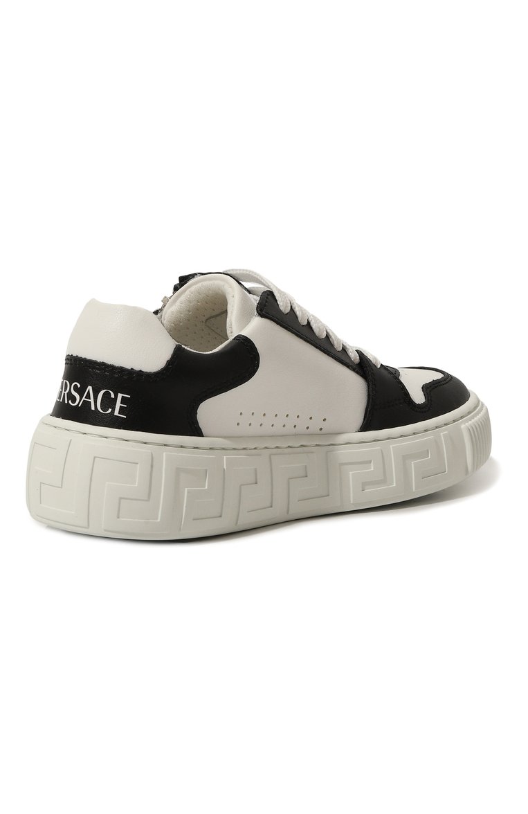 Детские кеды VERSACE черно-белого цвета, арт. 1013130/1A10382/27-29 | Фото 3 (Материал внутренний: Натуральная кожа, Текстиль; Материал внешний: Экокожа; Нос: Не проставлено)
