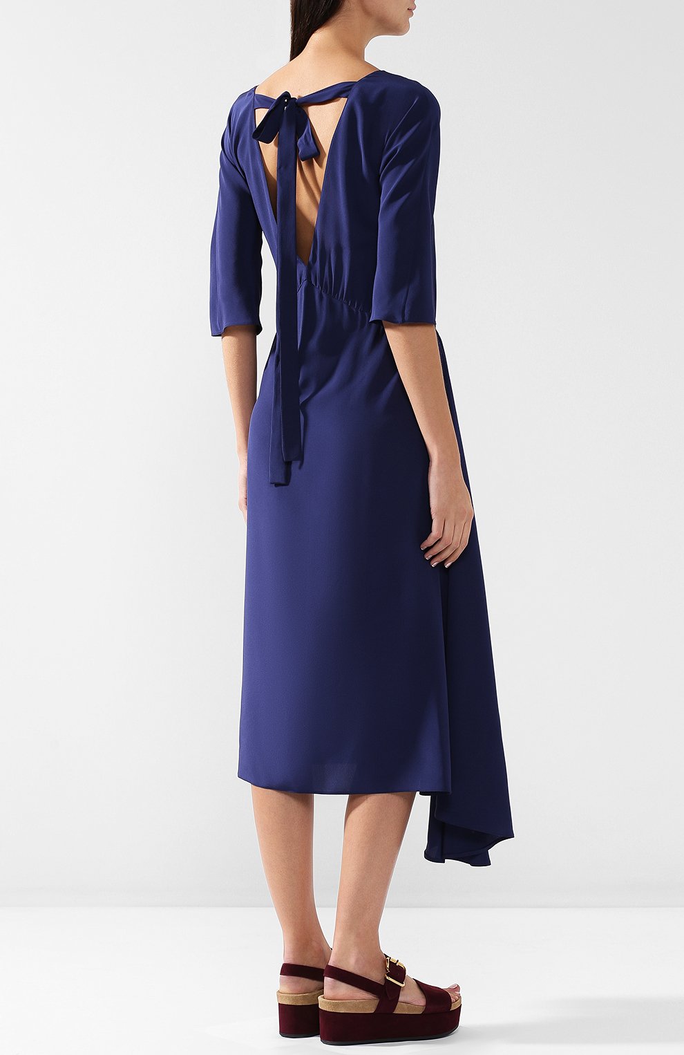 Однотонное шелковое платье-миди асимметричного кроя PRADA, арт. P36S6-1H51-F0216, фото 4