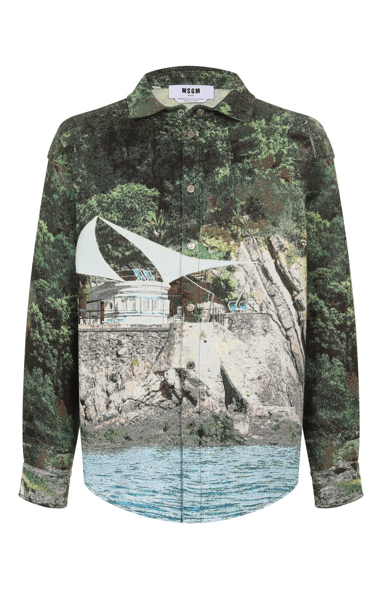 Мужская куртка-рубашка MSGM зеленого цвета, арт. 3840ME18/257055 | Фото 1 (Материал внешний: Хлопок, Синтетический материал; Рукава: Длинные; Длина (верхняя одежда): До середины бедра; Мужское Кросс-КТ: Куртка-рубашка; Стили: Кэжуэл; Кросс-КТ: Легкие; Автоматизация состава: Проставлено; Автоматизация ТО: Проставлено)