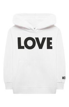 Детский хлопковое худи MOSCHINO белого цвета, арт. HDF063/LCA61/4-8 | Фото 1 (Рукава: Длинные; Материал внешний: Хлопок; Материал сплава: Проставлено; Драгоценные камни: Проставлено; Девочки Кросс-КТ: Худи-одежда; Ростовка одежда: 6 лет | 116 см, 8 лет | 128 см, 4 года | 104 см, 5 лет | 110 см)