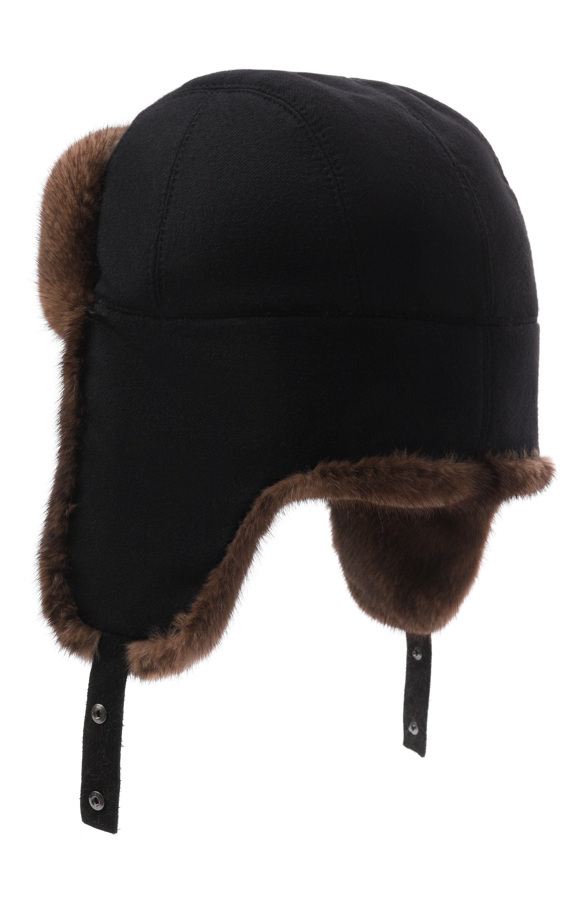 Кашемировая шапка-ушанка с мехом норки MVST, арт. MH-13 BLACK CASHMERE + MINK, фото 2