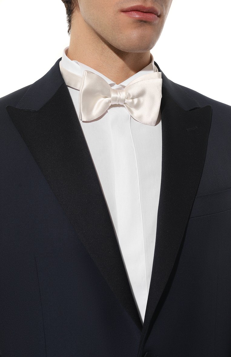 Мужской шелковый галстук-бабочка LANVIN белого цвета, арт. 1282/B0W TIE | Фото 2 (Материал: Текстиль, Шелк; Статус проверки: Проверено, Проверена категория; Материал сплава: Проверено, Проставлено; Нос: Не проставлено)