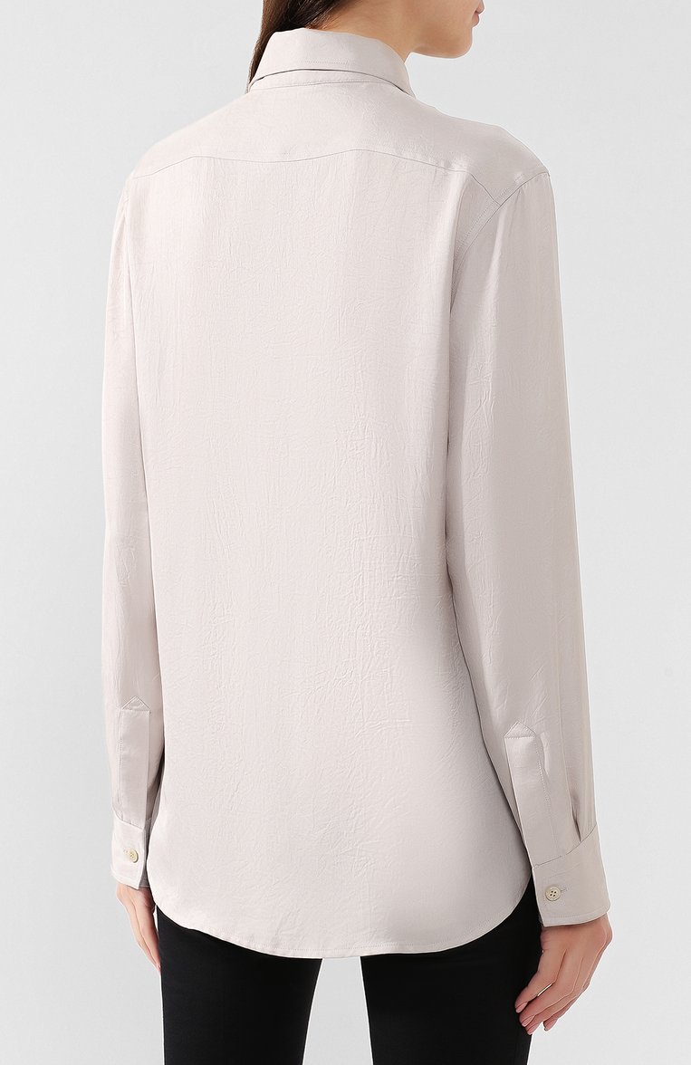 Женская рубашка TOM FORD светло-серого цвета, арт. CA3111-FAX180 | Фото 4 (Рукава: Длинные; Материал внешний: Синтетический материал; Принт: Без принта; Женское Кросс-КТ: Рубашка-одежда; Статус проверки: Проверена категория; Длина (для топов): Удлиненные; Стили: Классический)