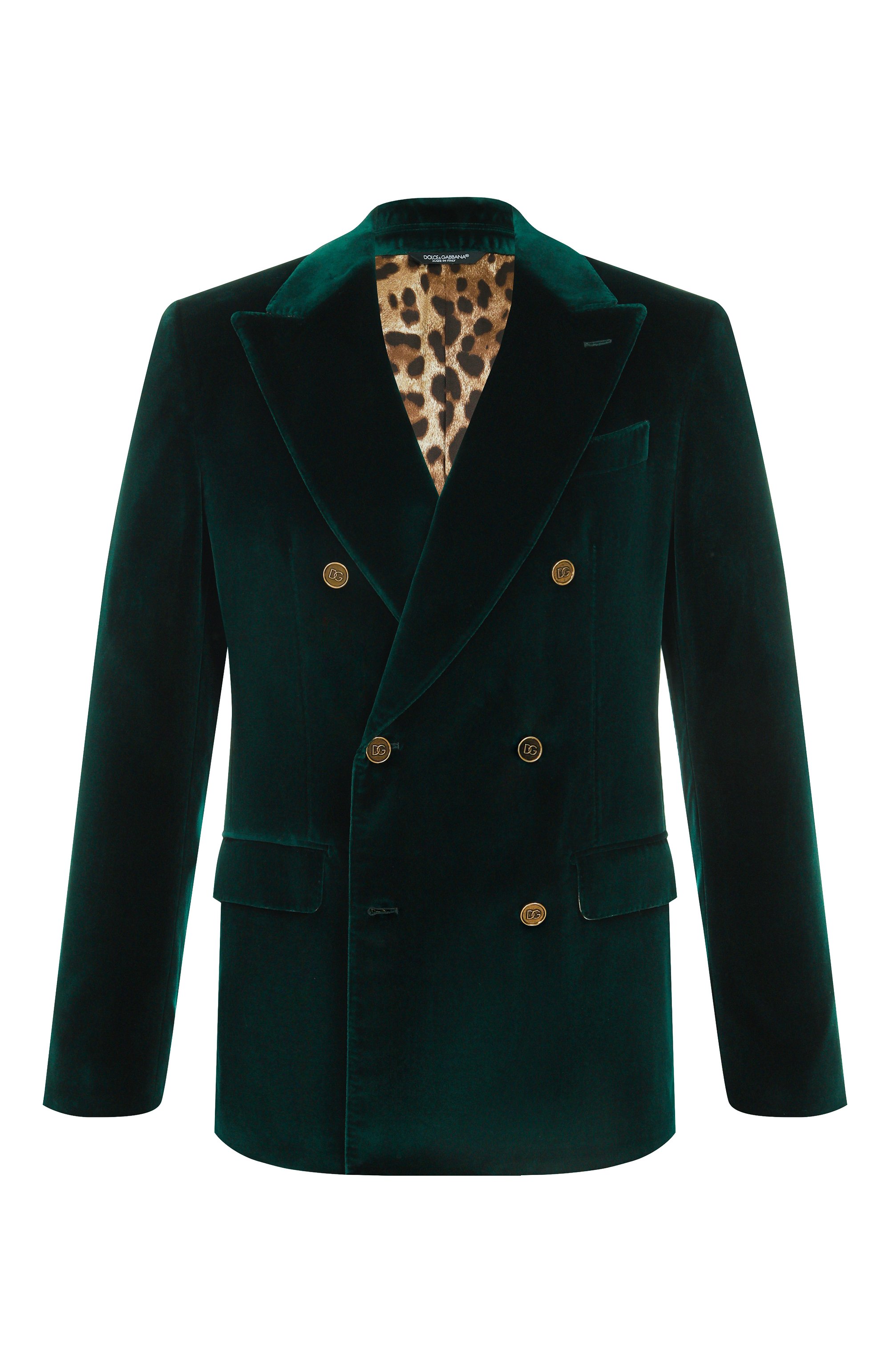 Бархатный пиджак DOLCE & GABBANA темно-зеленого цвета по цене 385500 руб., арт. G2TV8T/FUVKR, фото 1 Бархатный пиджак DOLCE & GABBANA, арт. G2TV8T/FUVKR, фото 1