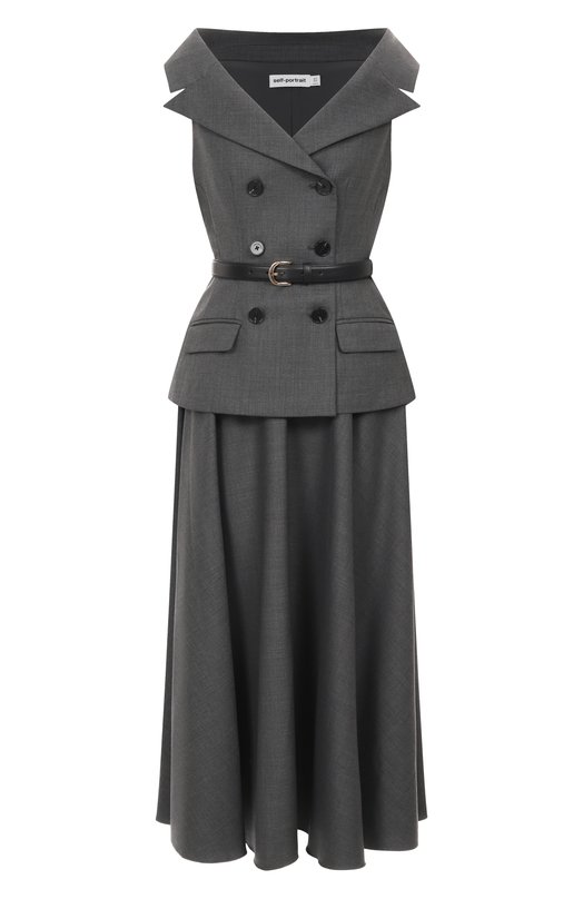 Шерстяное платье self-portrait AW25090MGR Серый AW25090MGR