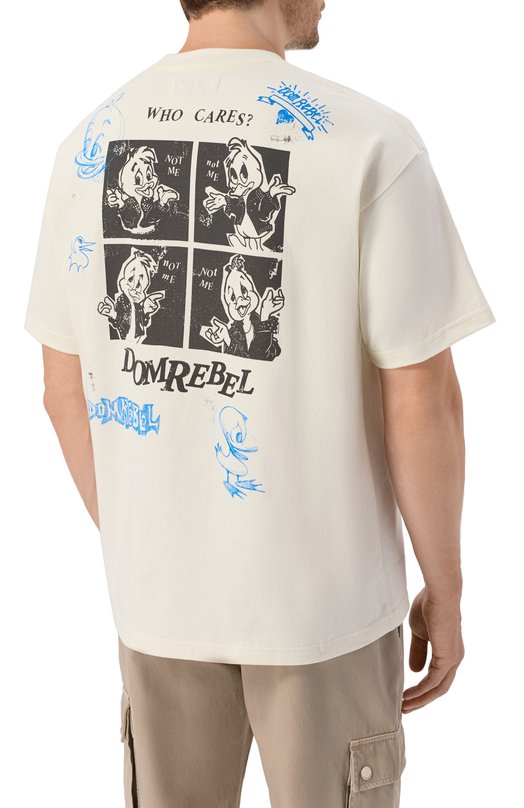 Хлопковая футболка DOMREBEL M WH0 CARES/T-SHIRT Кремовый  M WH0 CARES/T-SHIRT Фото 4