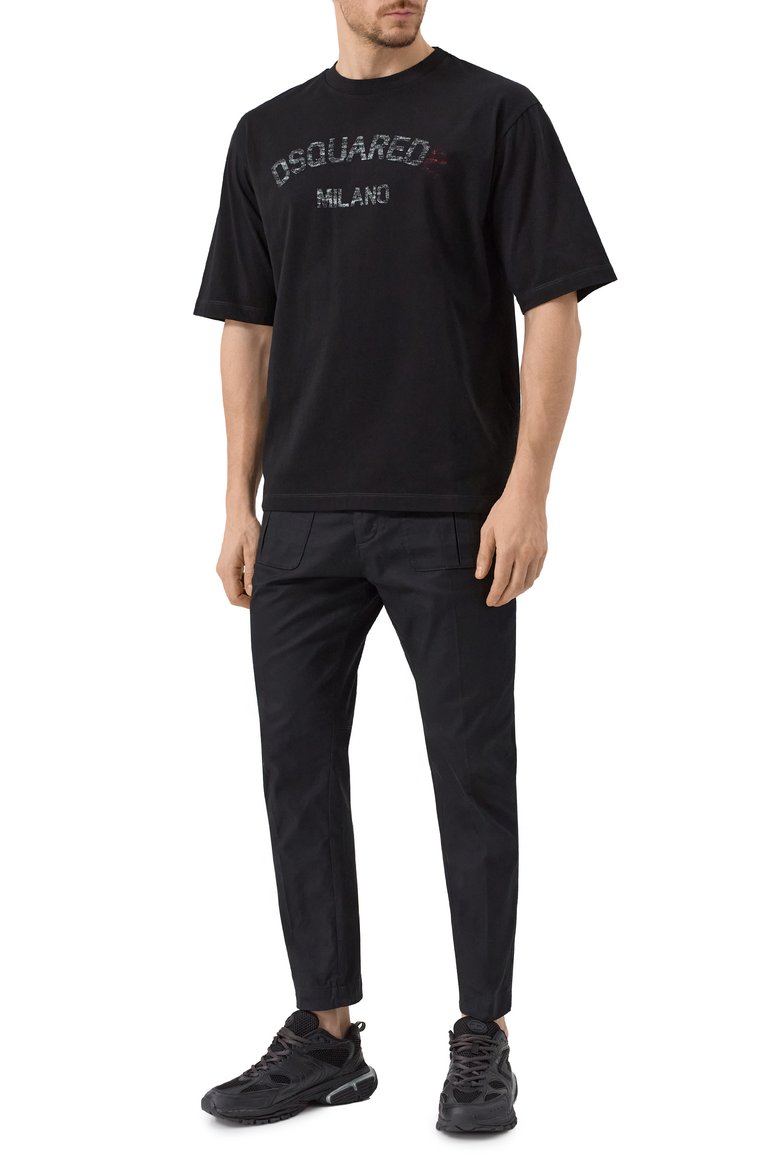 Мужская хлопковая футболка DSQUARED2 черного цвета, арт. S74GD1399/D20020 | Фото 2 (Рукава: 3/4; Драгоценные камни: Проставлено; Длина (для топов): Стандартные; Материал сплава: Проставлено; Принт: С принтом; Стили: Кэжуэл; Материал внешний: Хлопок; Кросс-КТ: Джерси; Мужское Кросс-КТ: Футболка-одежда)