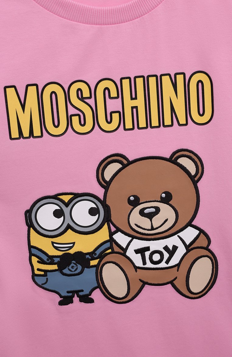 Детское хлопковое платье MOSCHINO розового цвета, арт. HAV0AH/LBA00/10A-14A | Фото 3 (Рукава: Короткие; Материал внешний: Хлопок; Девочки Кросс-КТ: Платье-одежда; Случай: Повседневный; Региональные ограничения белый список (Axapta Mercury): Не проставлено; Ростовка одежда: 10 - 11 лет | 140 - 146см, 12 лет | 152 см)