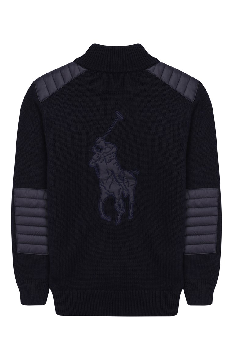 Детский свитер из хлопка и шерсти POLO RALPH LAUREN темно-синего цвета, арт. 322749930 | Фото 2 (Статус проверки: Проверена категория; Материал внешний: Шерсть, Хлопок; Рукава: Длинные; Принт: С принтом; Мальчики Кросс-КТ: Свитер-одежда)