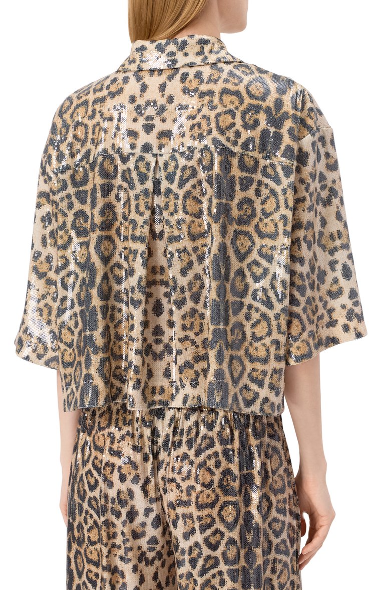 Женская блузка с отделкой пайетками IN THE MOOD FOR LOVE леопардового цвета, арт. RS2501500012 | Фото 4 (Рукава: 3/4; Материал сплава: Проставлено; Драгоценные камни: Проставлено; Длина (для топов): Стандартные; Кросс-КТ: костюм; Принт: С принтом; Женское Кросс-КТ: Блуза-одежда; Стили: Гламурный; Материал внешний: Синтетический материал)