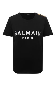 Женская хлопковая футболка BALMAIN черного цвета, арт. BF1EF005/BB02 | Фото 1 (Рукава: Короткие; Длина (для топов): Стандартные; Принт: С принтом; Материал сплава: Проставлено; Материал внешний: Хлопок; Женское Кросс-КТ: Футболка-одежда; Драгоценные камни: Проставлено; Стили: Кэжуэл)