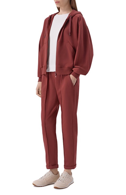 Хлопковые брюки Brunello Cucinelli MH827FB799 Бордовый  MH827FB799 Фото 2