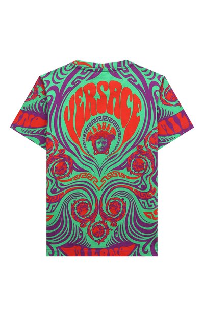 Хлопковая футболка VERSACE разноцветного цвета по цене 30950 руб., арт. 1000239/1A02687/8A-14A, фото 2 Хлопковая футболка VERSACE, арт. 1000239/1A02687/8A-14A, фото 2