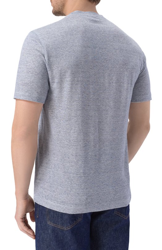 Футболка изо льна и хлопка Brioni UJPQ0L/PD604 Голубой  UJPQ0L/PD604 Фото 4