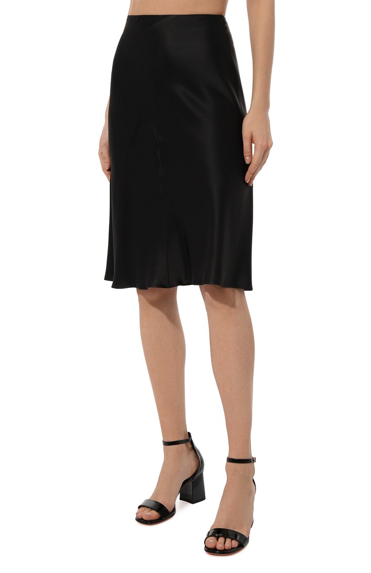Женская юбка STELLA MCCARTNEY черного цвета, арт. 630011/3AU309 | Фото 3 (Материал внешний: Вискоза, Синтетический материал; Стили: Минимализм; Длина Ж (юбки, платья, шорты): До колена)