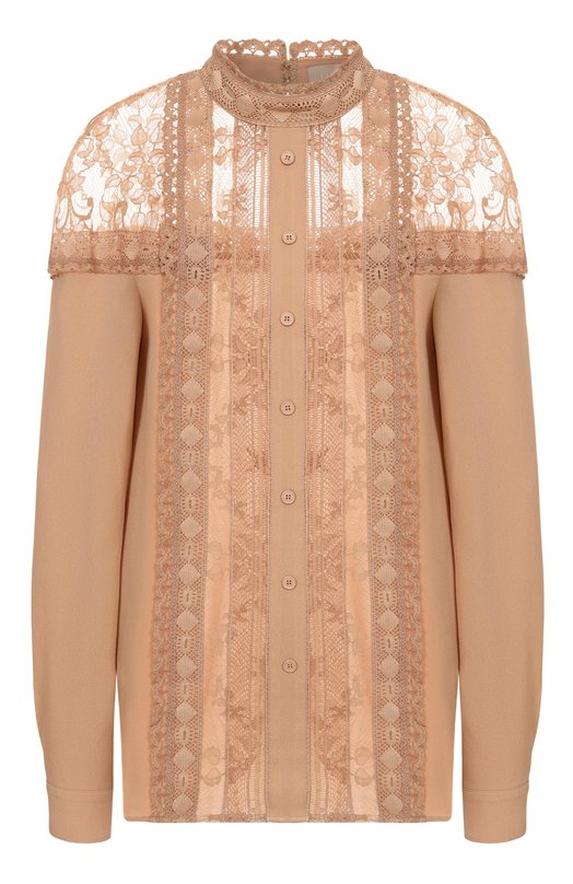 Блузка из хлопка и шелка Elie Saab T0163NS25 Бежевый T0163NS25