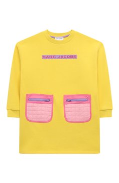 Детское хлопковое платье MARC JACOBS (THE) желтого цвета, арт. W12461/2A-5A | Фото 1 (Рукава: Длинные; Случай: Повседневный; Материал сплава: Проставлено; Материал внешний: Хлопок; Девочки Кросс-КТ: Платье-одежда; Драгоценные камни: Проставлено)