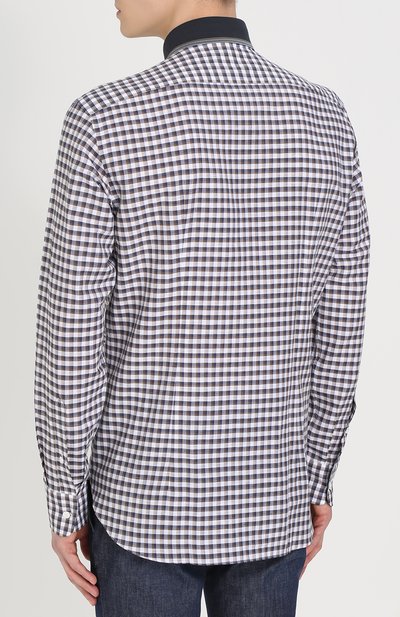 Рубашка в клетку из смеси льна и хлопка BRIONI коричневого цвета по цене 74600 руб., арт. SC31/P6108, фото 4 Рубашка в клетку из смеси льна и хлопка BRIONI, арт. SC31/P6108, фото 4