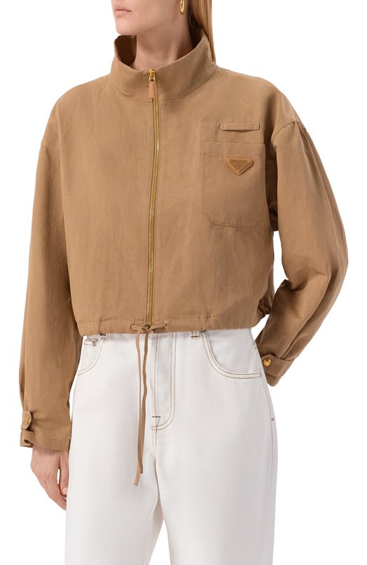 Куртка из хлопка и льна Prada P5380/14F5 Бежевый  P5380/14F5 Фото 3