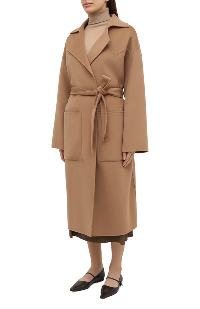 Шерстяное пальто NANUSHKA, арт. ALAM0_CAMEL_D0UBLE W00L SILK BLEND, фото 3
