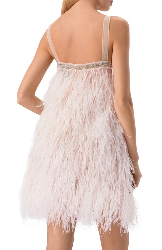 Шелковое платье с отделкой перьями Giulia Gurman D19 Белый  D19 Фото 3