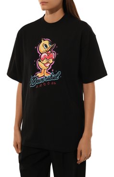 Женская хлопковая футболка DOMREBEL черного цвета, арт. SQUEEZY/T-SHIRT | Фото 3 (Материал сплава: Проставлено; Драгоценные камни: Проставлено; Материал внешний: Хлопок; Рукава: Короткие; Длина (для топов): Удлиненные; Принт: С принтом; Стили: Кэжуэл)
