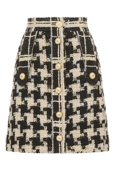 Женская твидовая юбка VALENTINO черно-белого цвета, арт. 6B3RACF590P | Фото 1 (Длина Ж (юбки, платья, шорты): Мини; Материал внешний: Шерсть; Стили: Романтичный; Кросс-КТ: костюм)