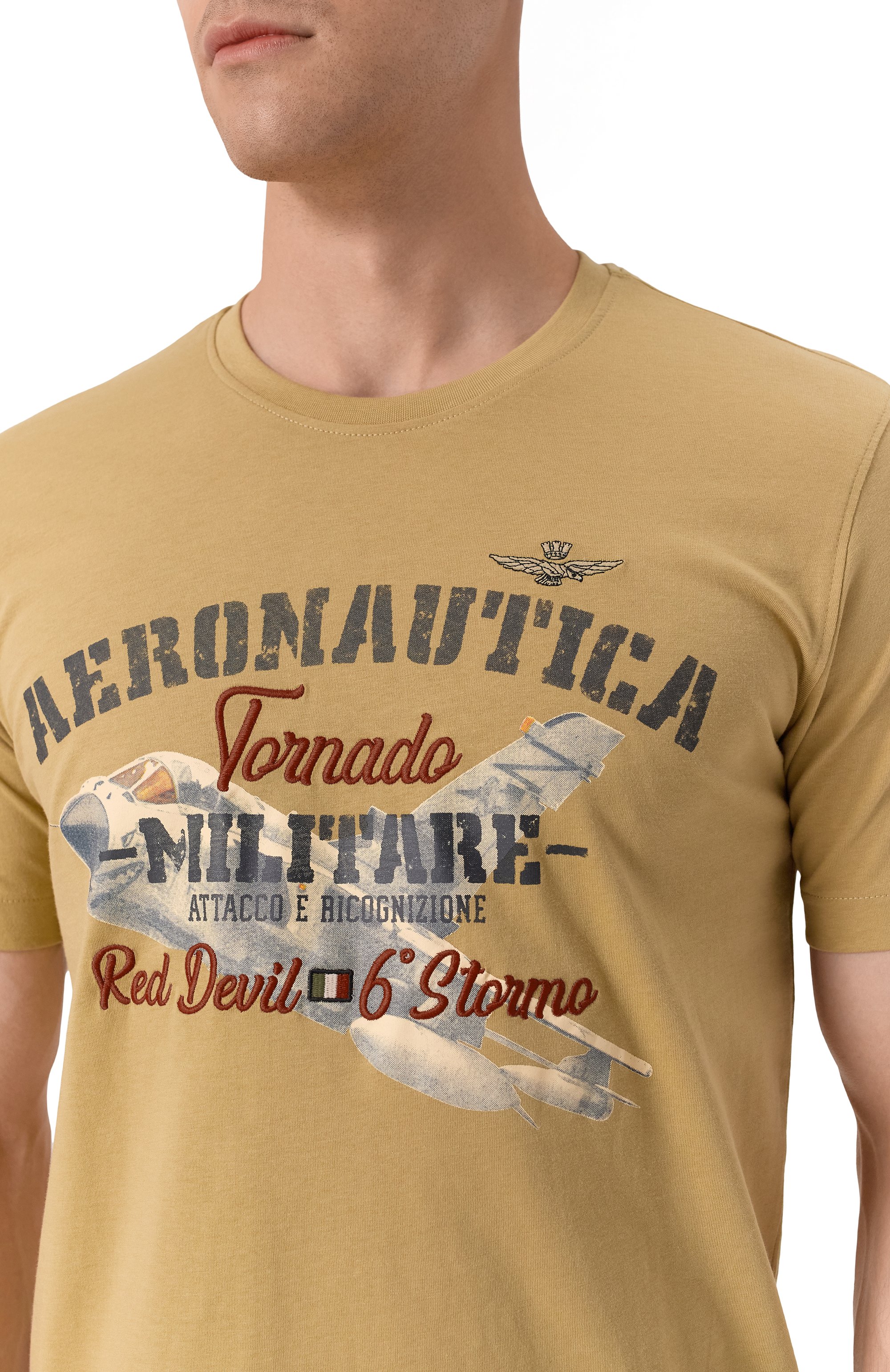 Хлопковая футболка AERONAUTICA MILITARE бежевого цвета по цене 6825 руб., арт. 251TS2406J641, фото 5 Хлопковая футболка AERONAUTICA MILITARE, арт. 251TS2406J641, фото 5