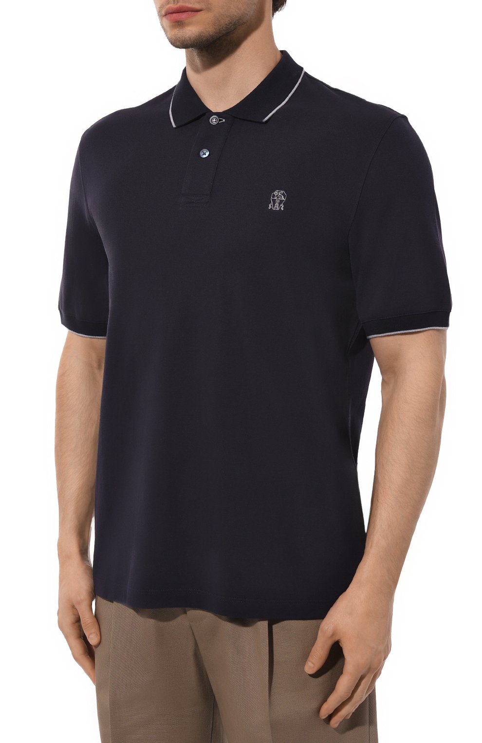 Хлопковое поло BRUNELLO CUCINELLI темно-синего цвета по цене 58100 руб., арт. ME8549779G, фото 3 Хлопковое поло BRUNELLO CUCINELLI, арт. ME8549779G, фото 3