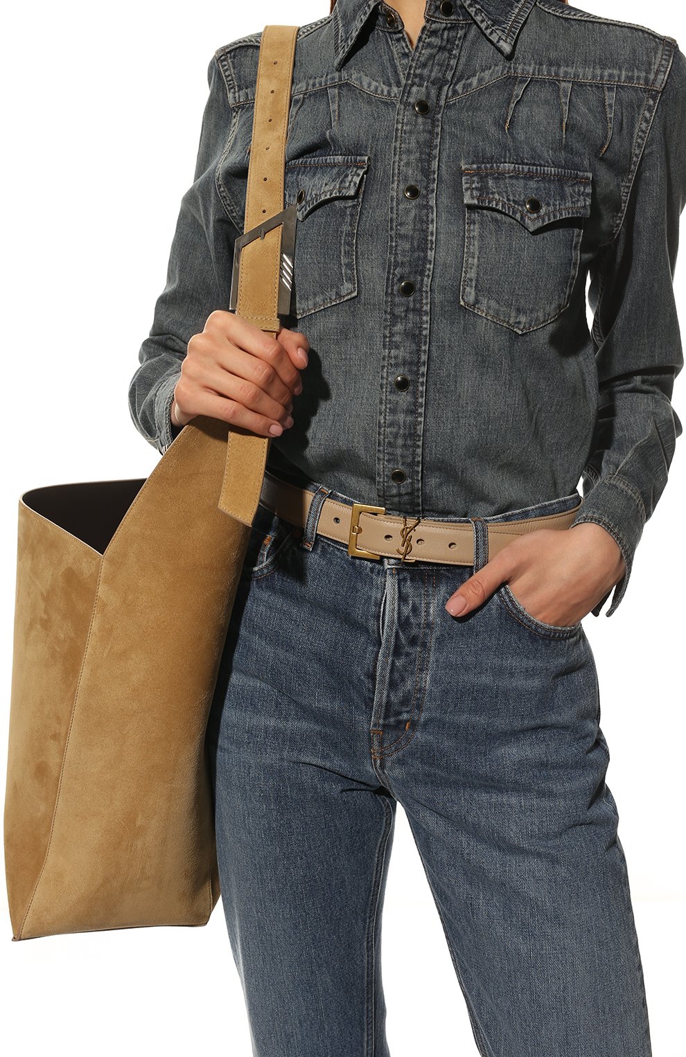 Кожаный ремень monogram SAINT LAURENT светло-бежевого цвета по цене 73150 руб., арт. 634437/B000W, фото 2 Кожаный ремень monogram SAINT LAURENT, арт. 634437/B000W, фото 2